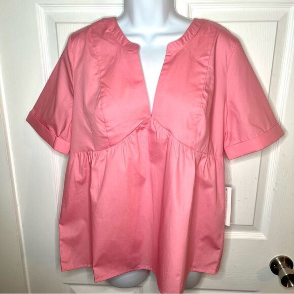 Modcloth Never Better Y-Neck Cotton Top Pink Peplum Blouse M NWT - Picture 5 of 11